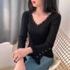Knitwear Women's V-neck Long-sleeved Sweater Women's Outer Wear Beaded Fashion Casual Pullover Bottoming Shirt