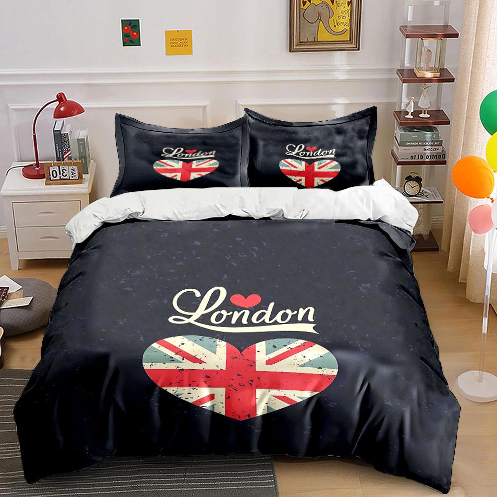 London Heart Union Jack Style Bedding Duvet Cover Set Duvet Cover Pillowcases (1 * Duvet Cover 2 * Pillowcases, Without Duvet Insert)