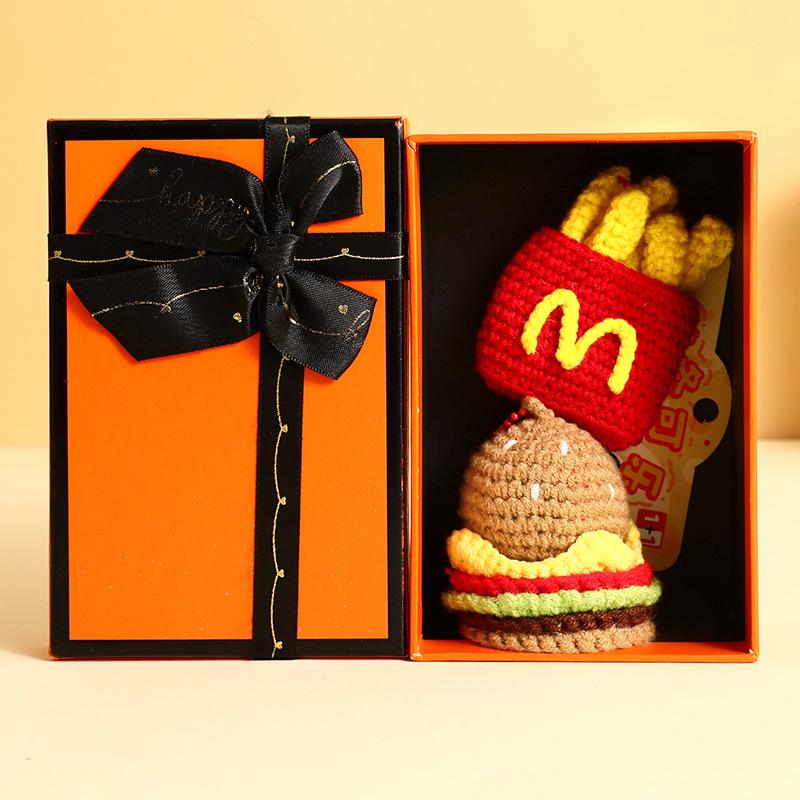 Wool Hand-Knitted Burger & Fries Plush Keychain Bag Charm