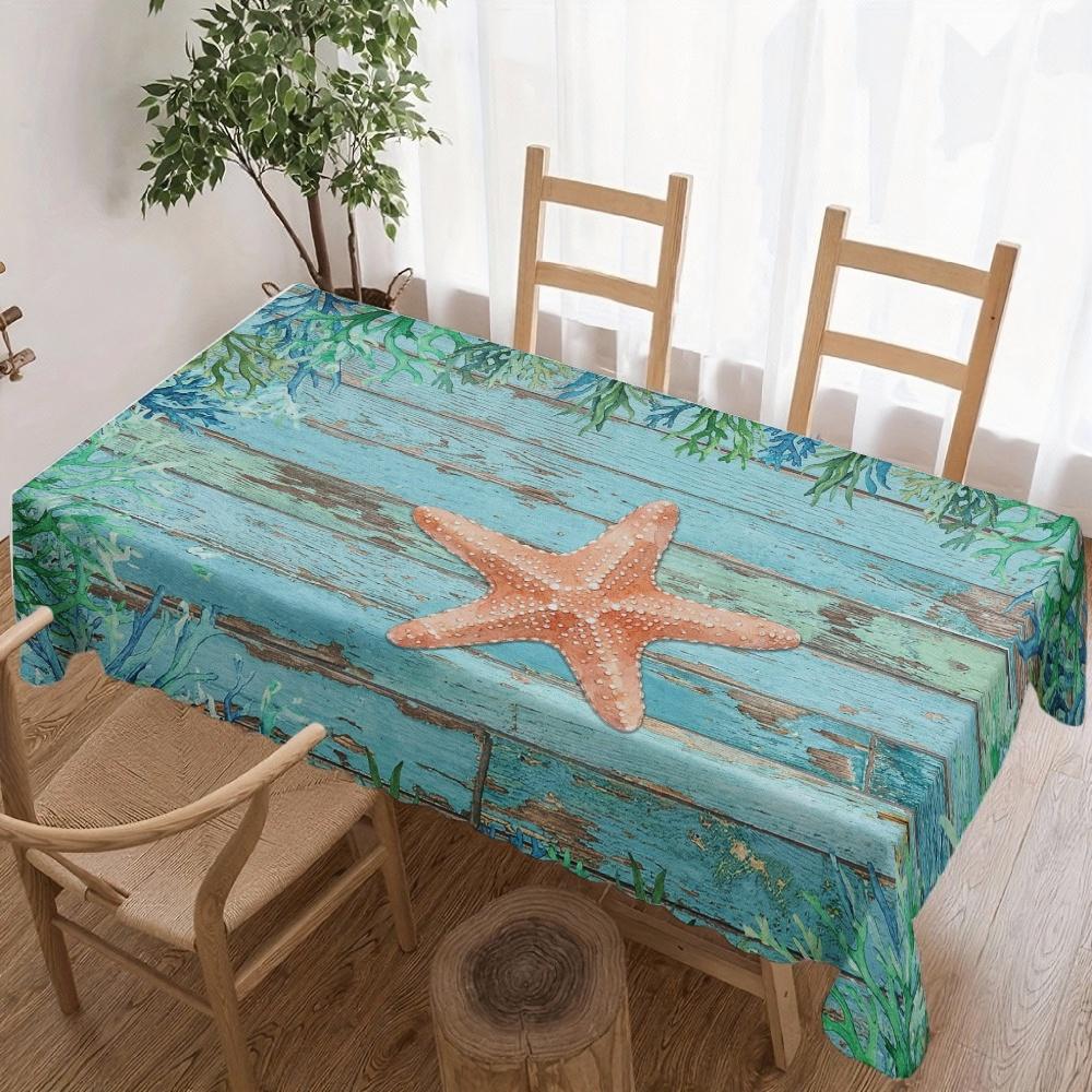 Zeester Houten Rechthoekige Tafelkleed voor Tafeldecoratie Keuken Eetkamer Waterdicht Herbruikbaar Tafelkleden voor Tafel Binnen Buiten 140x200cm