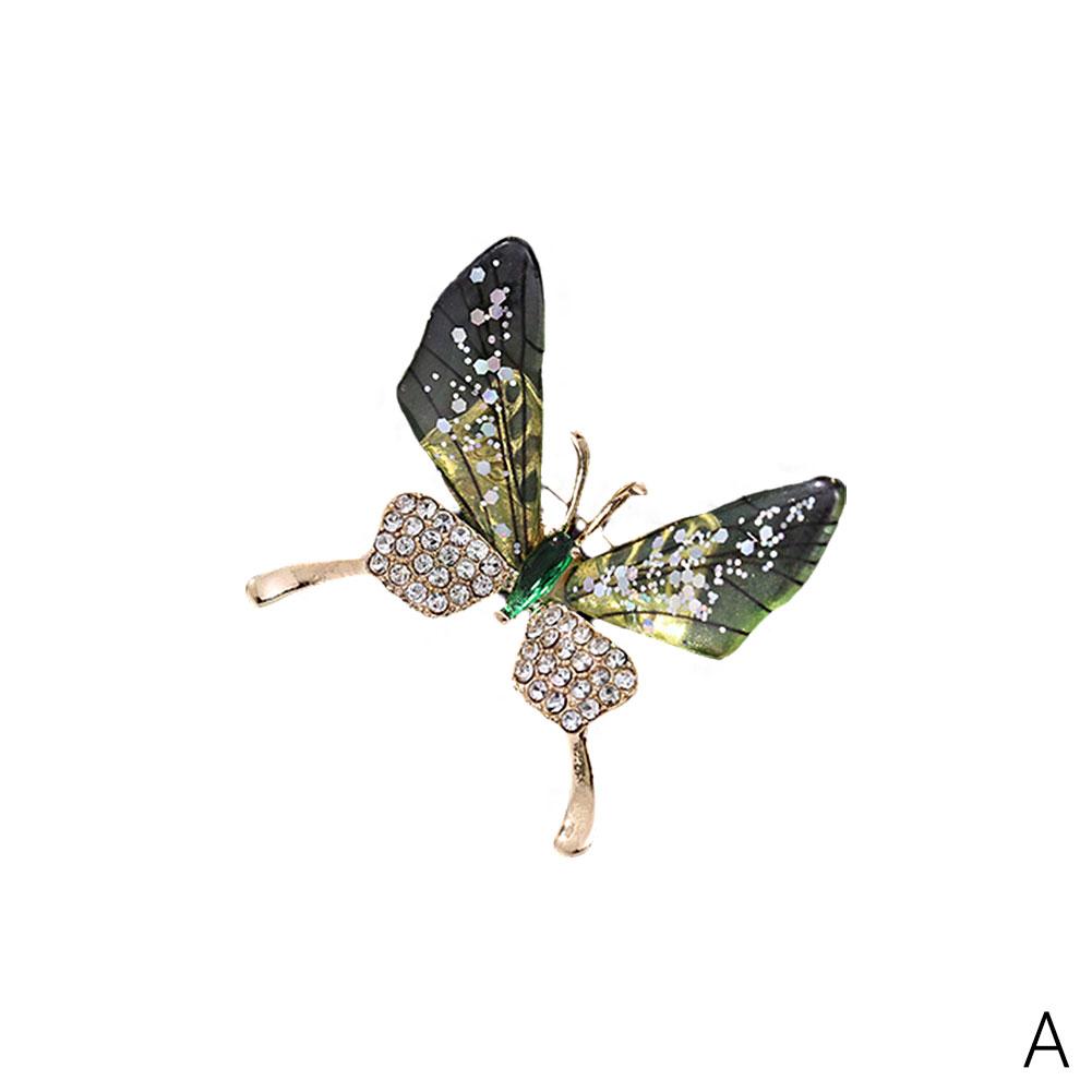 

Броши-бабочки со стразами для женщин, очаровательная брошь для темперамента, аксессуары для пальто, булавка для костюма, но Q0L9 green-1pcs