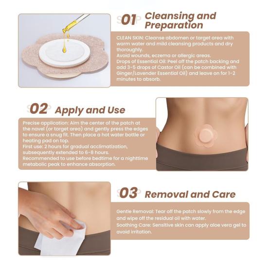 50Pcs Navel Patch Castor Oil Belly Button Patches Skin-friendly Castor Oil Therapy Pad Disposable Anti Leakage Pack Wrap for Home Travel