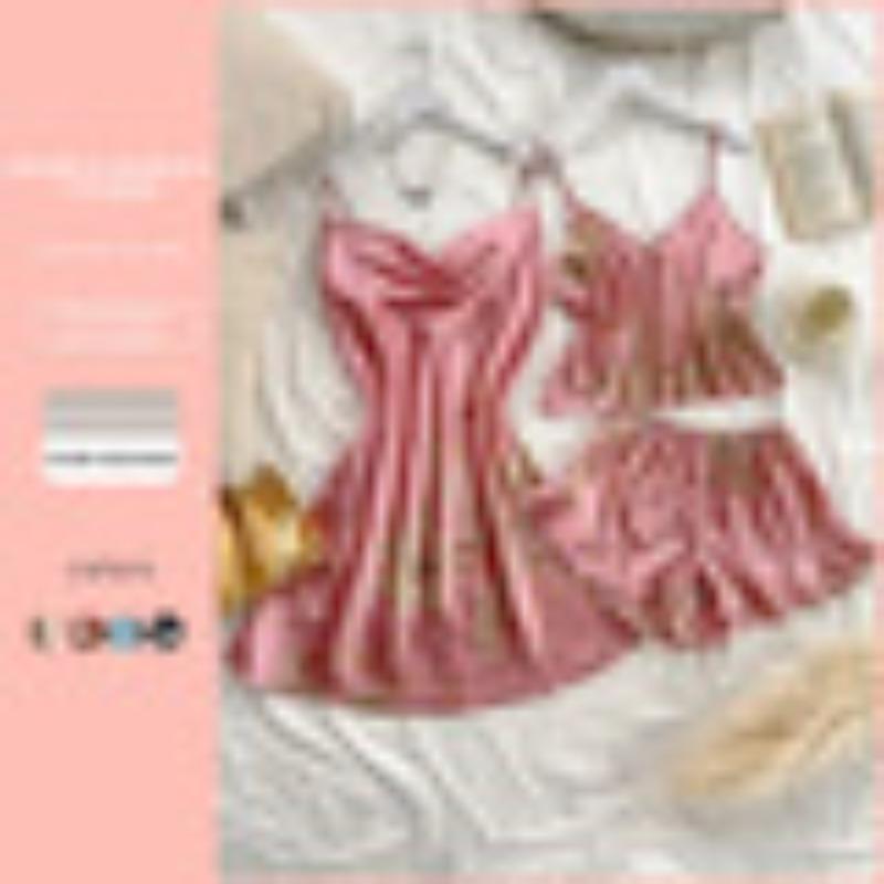 Suspender Women's Four-season Loungewear Lace-up Nightgown Nightdress Two-piece Set, Thin Outer Wear Medium and Long Pajama Set