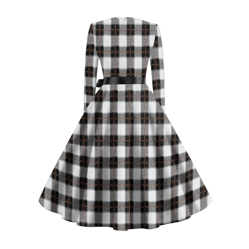 Damen Casual Mode Langarm Vintage Lange Kleider