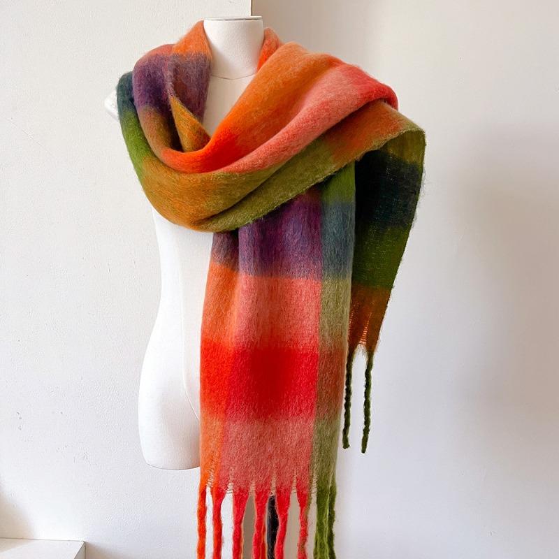 Winter neuer karierter Schal für Paare, warmer, dicker Mohair-Winterschal für Damen