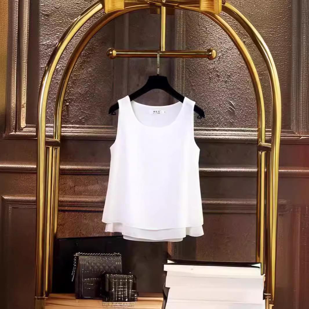 

Камисоль из шифона с оборками большого размера - Безрукавная майка с круглым вырезом и двойным слоем Small белый