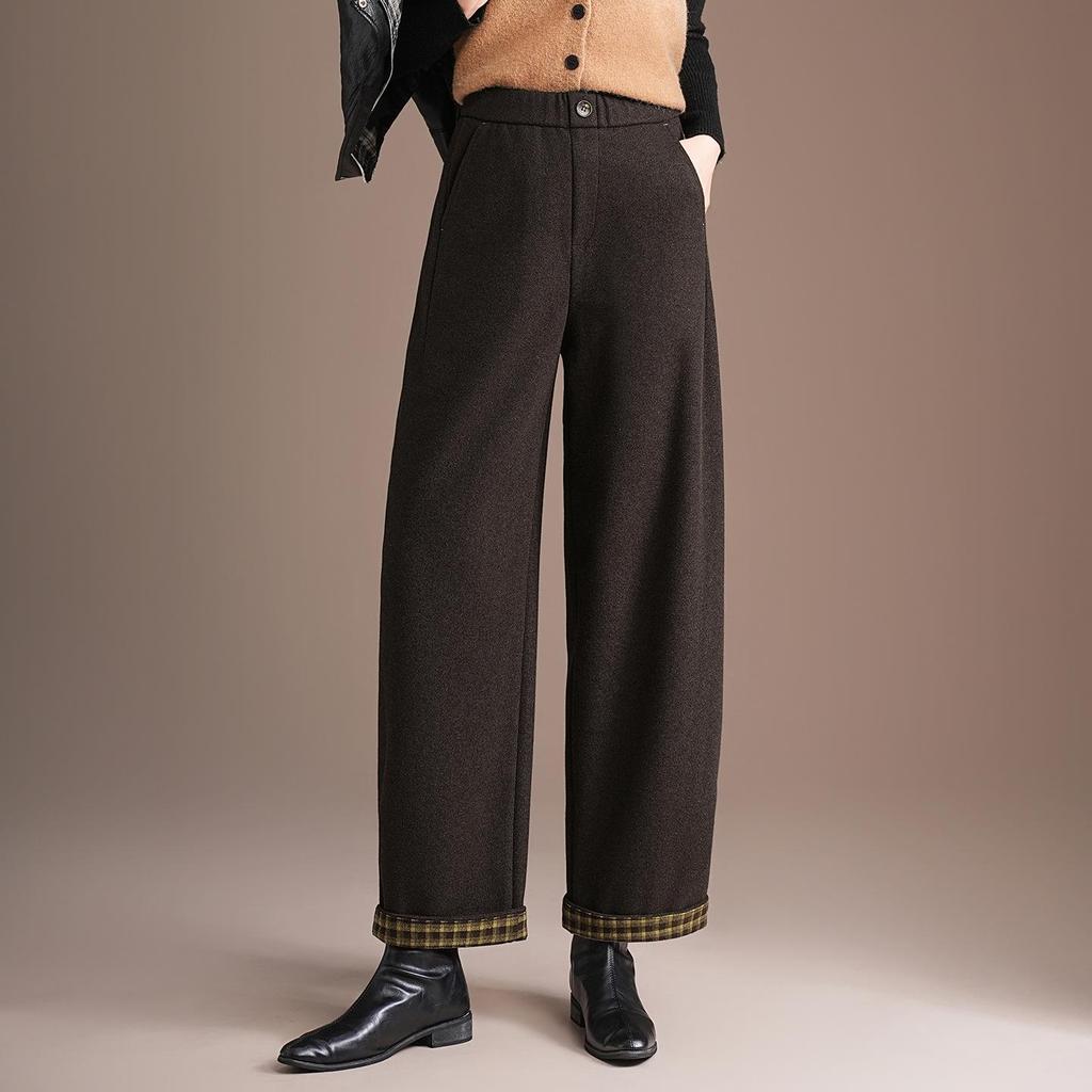 Brand Wool Women's High-Quality Casual High Waist Straight Leg Pants - Simple Luxurious Slimming Drape Design