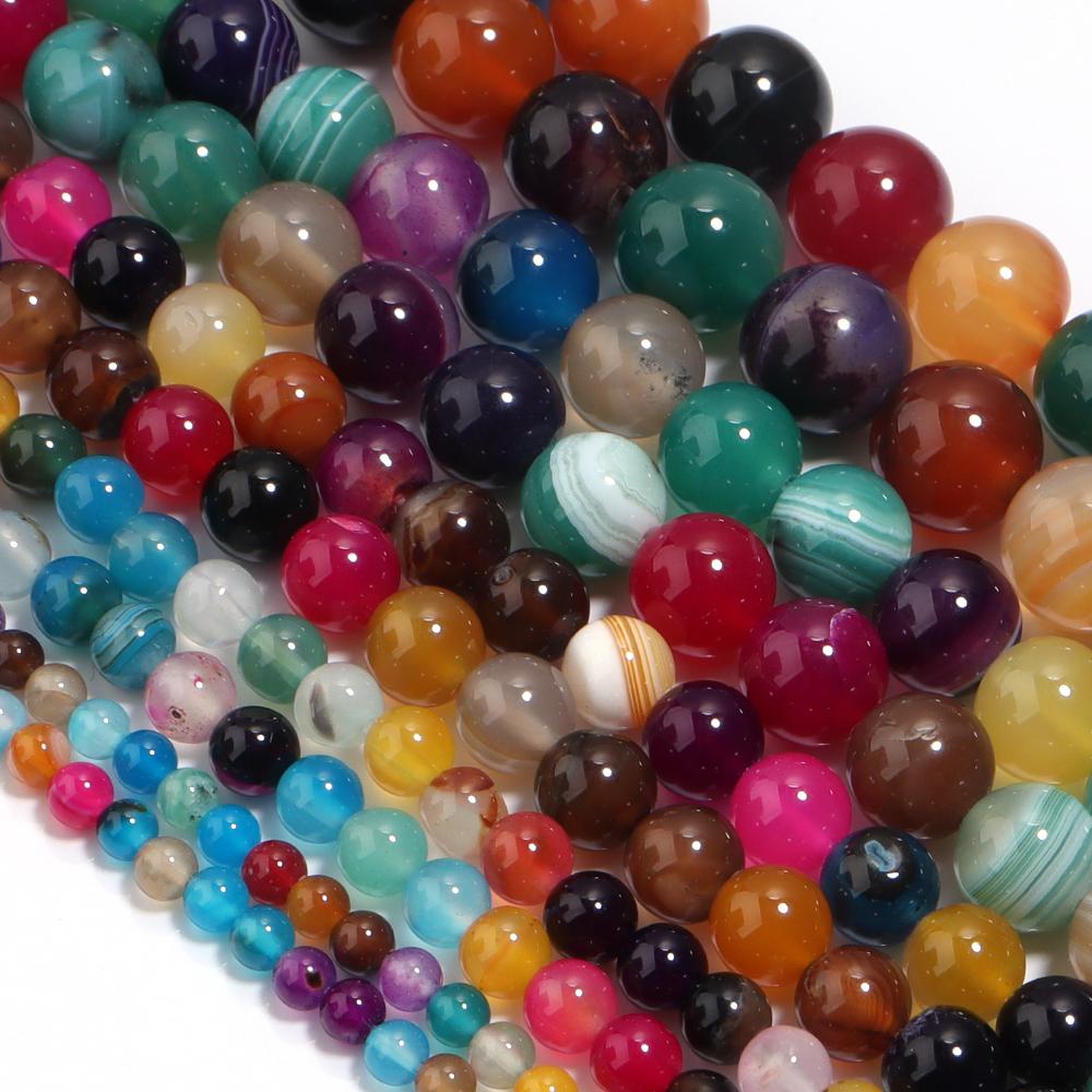 4 6 8 10 12mm Natural Agate Stone Beads Colorful Stripe Round Loose Beads For Jewelry Making DIY Bracelet Necklace Accessories