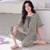 Pajamas women's 11-year new summer cotton short-sleeved cropped pants thin summer large-size loungewear can be worn outside the set