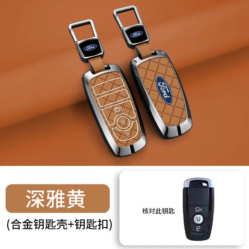 Autoaufkleber Ford Zinklegierung Leder Auto Fernbedienung Schlüsselhülle Abdeckung Fob Schale Für Ford Fusion Mondeo Mustang Edge Expedition EXplorer