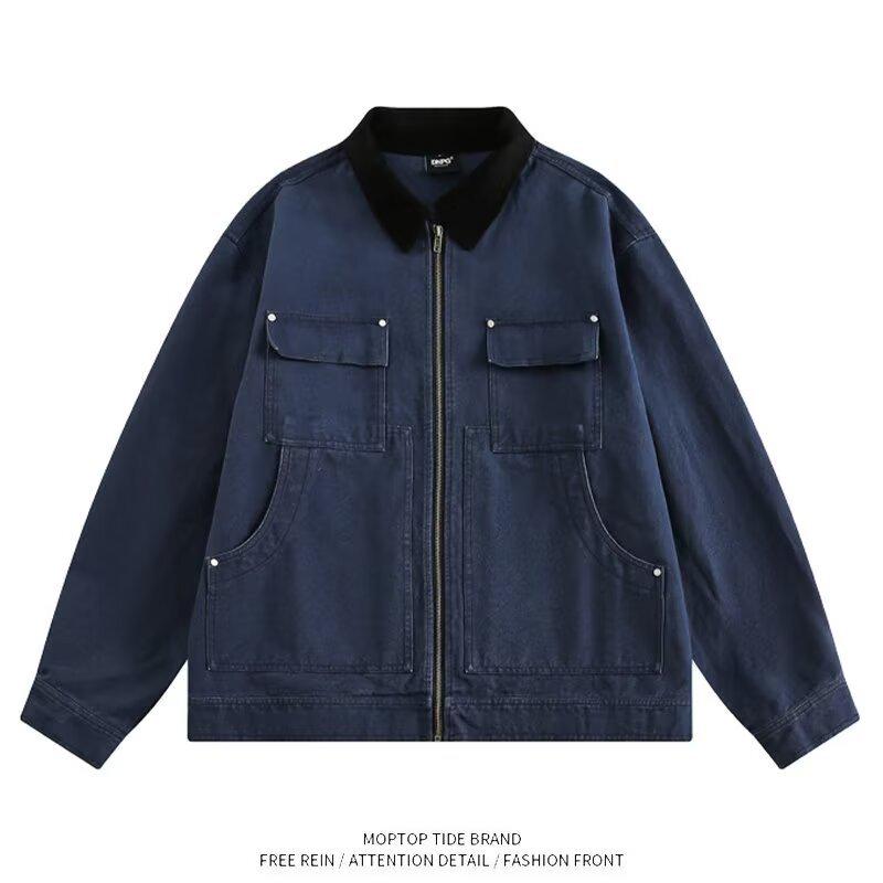 Мужская осенняя свободная твиловая куртка с лацканами - Модная рабочая одежда в корейском стиле L