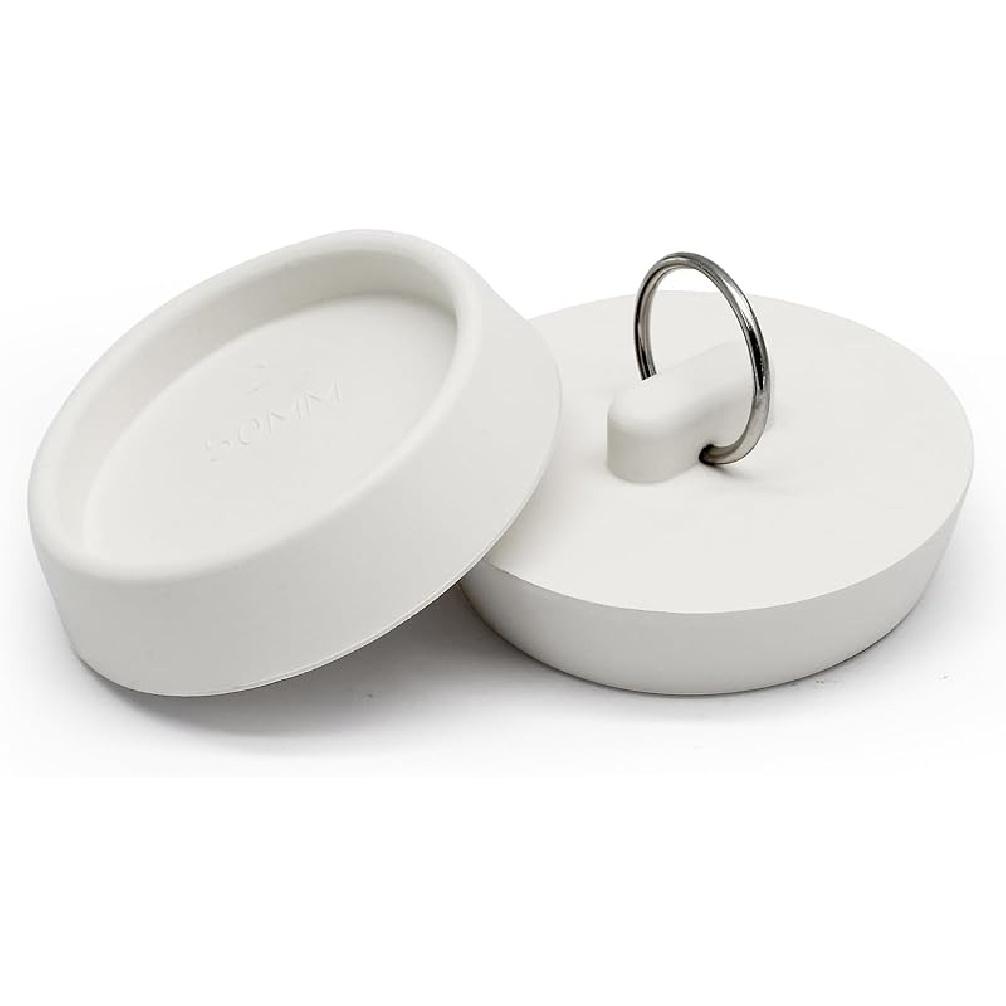 2 PCS 1-1/2 Inch To 1-5/8 Inch Rubber Drain Stopper with Hanging Ring, White Tub Drain Stopper, Sink Stopper Drain Plug, Rubber Sink Plug for