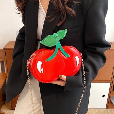 New Creative Cherry-shaped One-shoulder Crossbody Women's Bag Sweet Little Fresh Patent Leather Fruit Bag Red Chain Bag