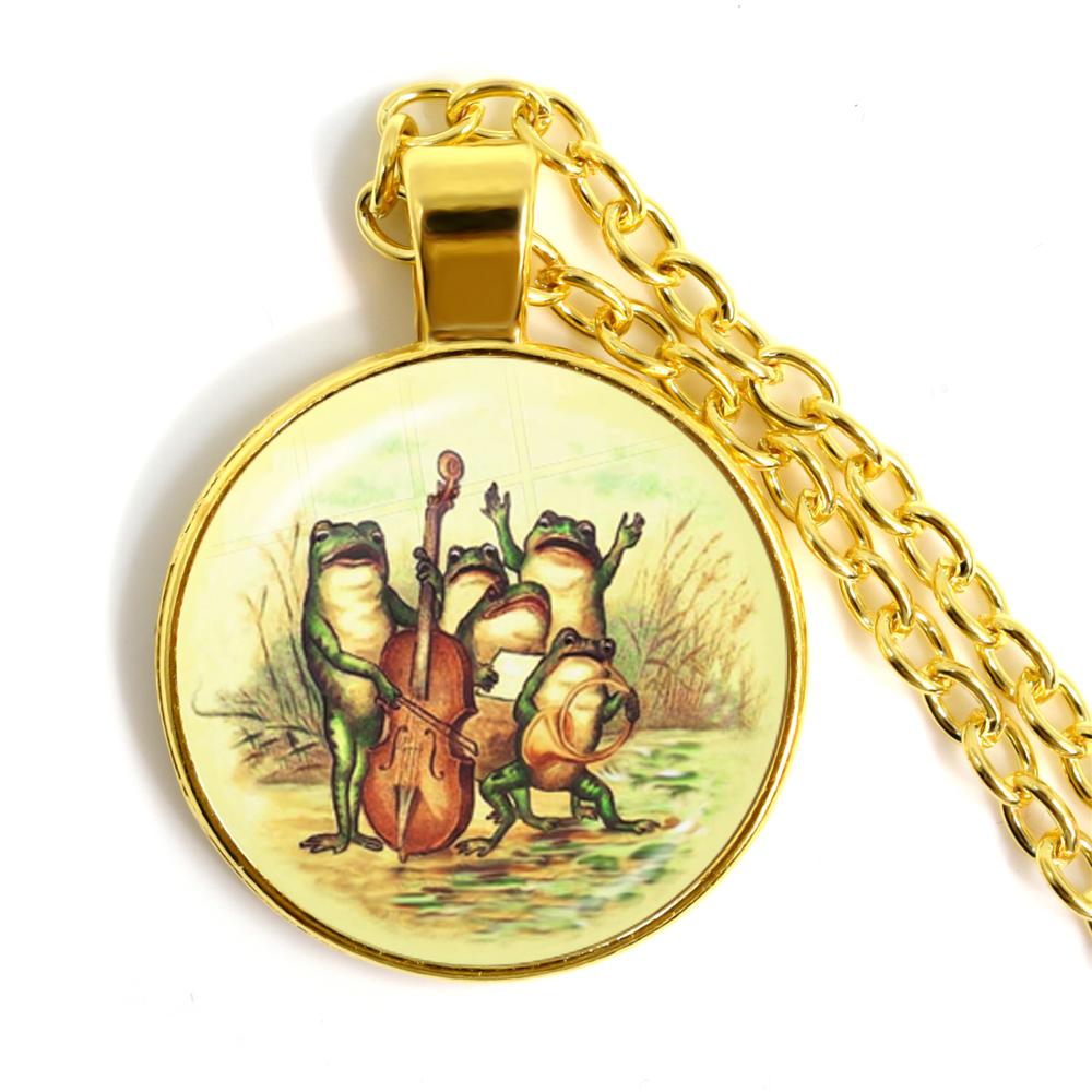 Handmade Vintage Frog Fairy Pendant Necklace Glass Cabochon Fashion Women Charm Jewelry Necklaces and Chains Female