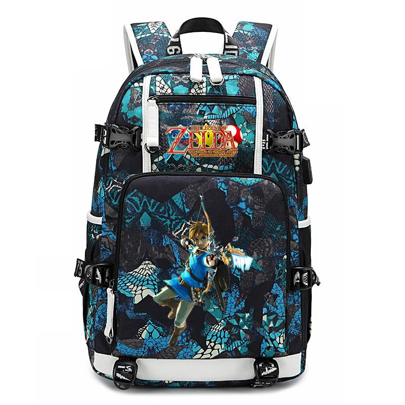 Zelda Zelda Plecak z Nadrukiem Akcesoria Outdoorowy Port USB Duża Pojemność Plecak Podróżny