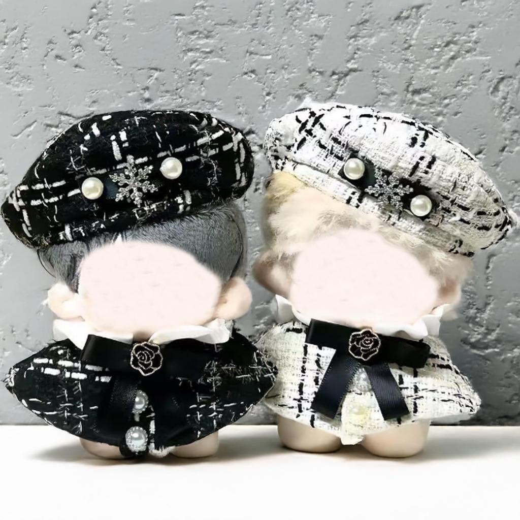 Tweed Beret Cape Set for 10cm Red and Check Pattern & Dolls, Poncho, Hat, Cape, Shawl, [Used]