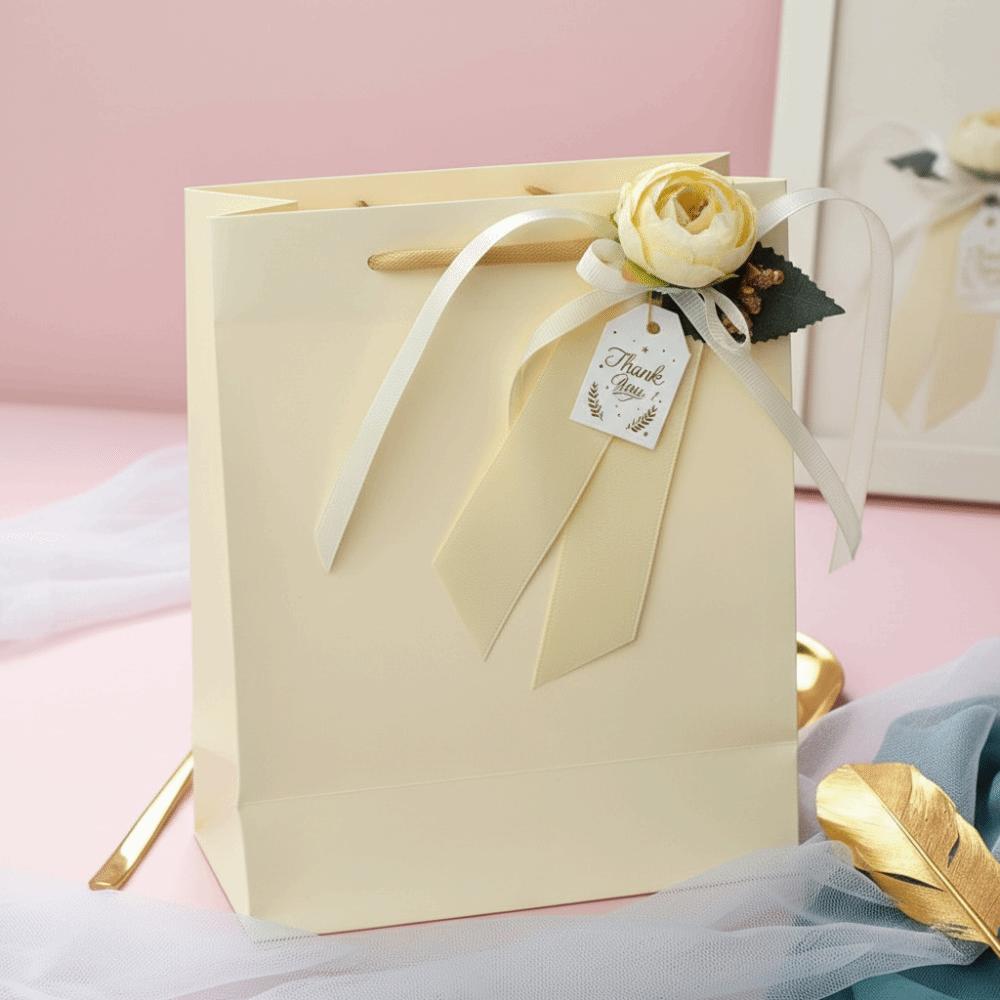 6pcs Realistic Gift Box Decor Rustic Style Silk Ribbon Door Handle Flowers Elegant Wedding Aisle Chair Flowers Car Decoration