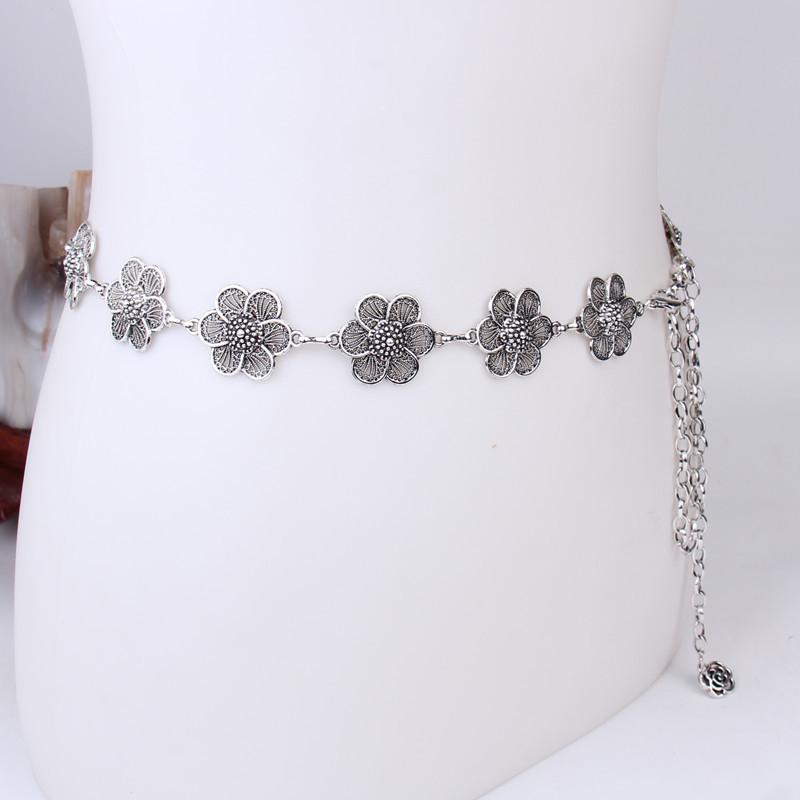Waist Chain Women'S High Sense Women'S Metal Chain Belt Retro Flower Leaf Clothing Accessories Chain