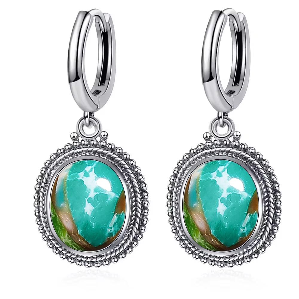 Vintage 925 Silver Natural Labradorite Earrings with Blue Light 10*12mm Big Stone Hoop Earrings Fine Jewelry for Women