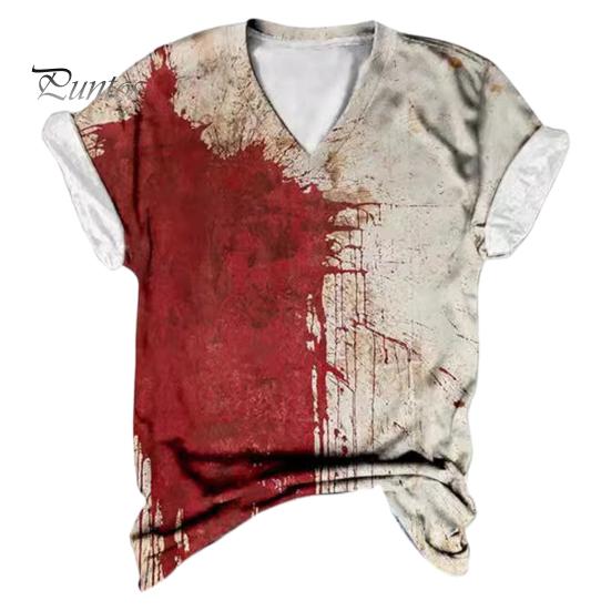 Dámské tričko s výstřihem do V Krátký rukáv Horor Halloween Tričko s krevním potiskem Tričko Tenké Pružné Cosplay Festivaly Pulovry