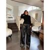 Brother Nan Loose-Fit Black PU Leather Pants Plus Size Fancy Design High Waist Straight-leg Plus Size Ladies Slimming New Casual Pants