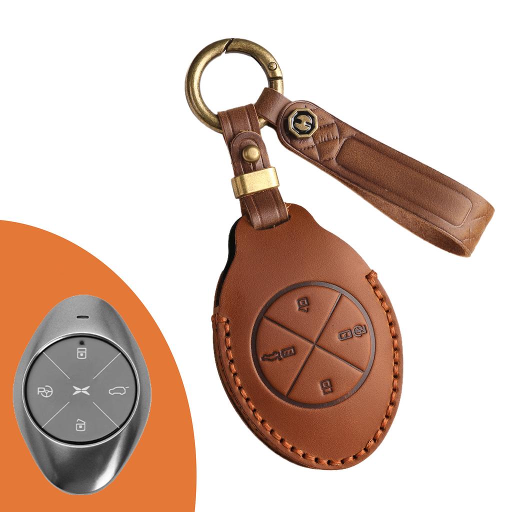 Applicable To XPeng Motors Key Case P7 Genuine Leather G3 Key Case High-end Car All-inclusive Cowhide Protective Case Handmade