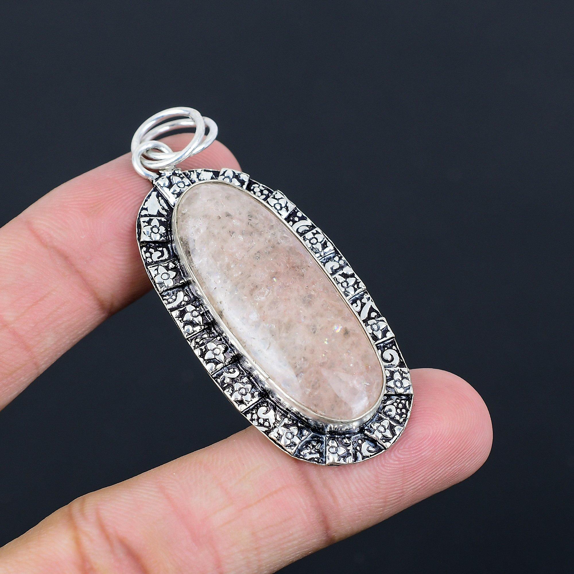 Easter Sale Sterling Silver Strawberry Quartz Stone Sister Bezel Pendant Jewelry