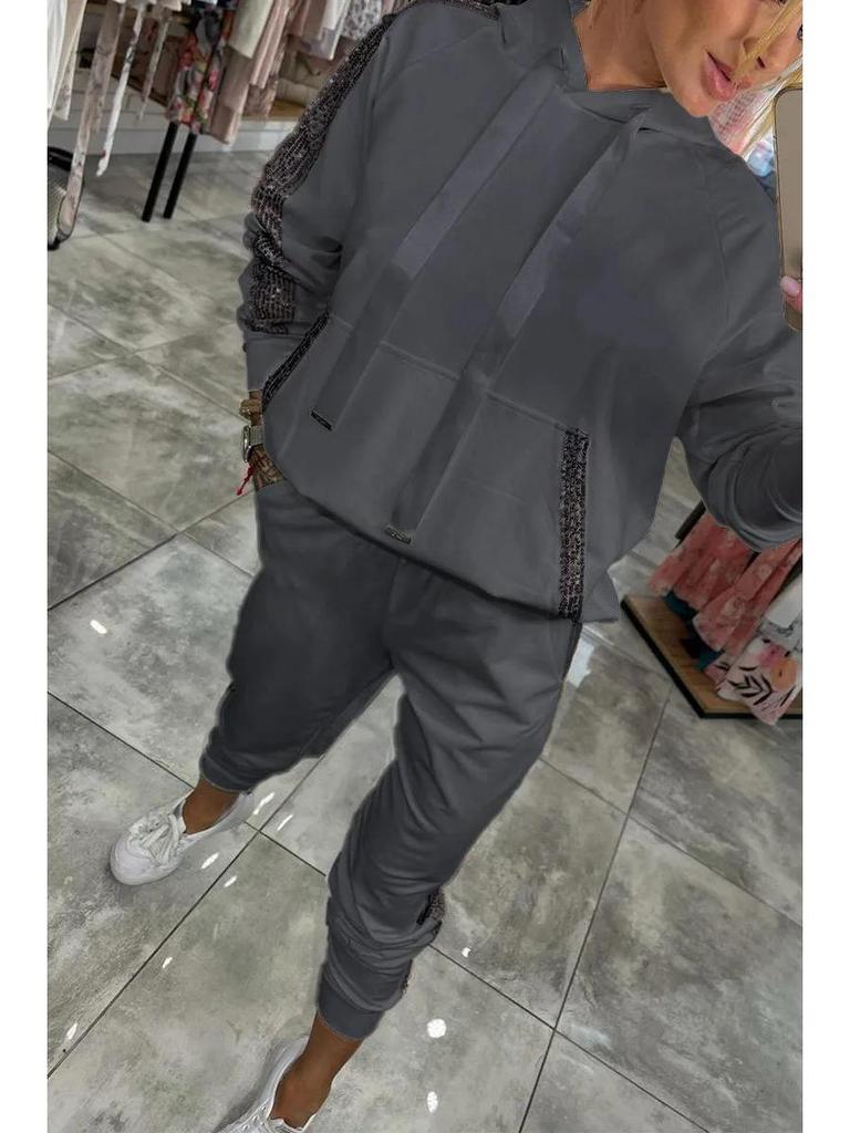 2024 Trendy Casual Sequin Pocket Sport Hoodie and Sweatpants Set
