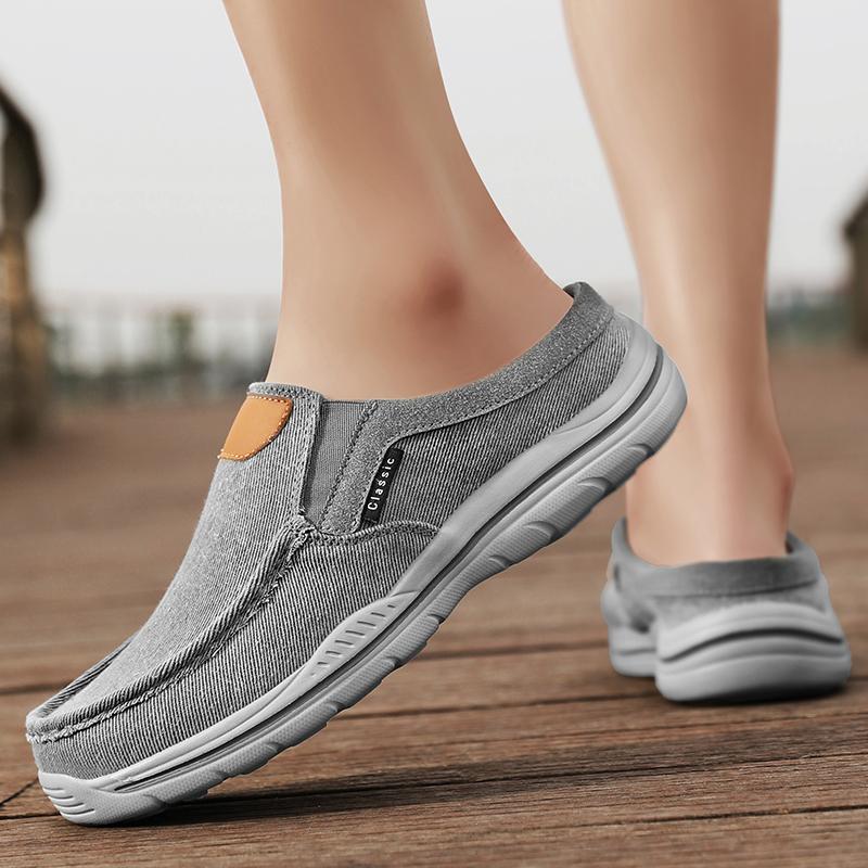 Summer Mens Casual Shoes Breathable Man Loafers Lightweight Canvas Shoes Comfortable Half Slippers Slip on Male Walking Sneakers