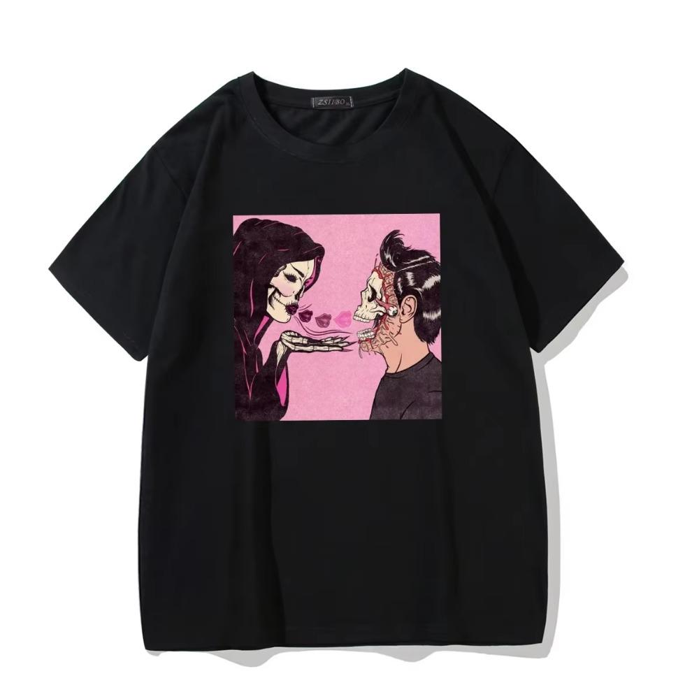 Summer Retro Punk Women T Shirt Female Casual Large Size Tops Loose Dark Demon Cartoon Graphic Tshirts Gothic Horror Punk Tee