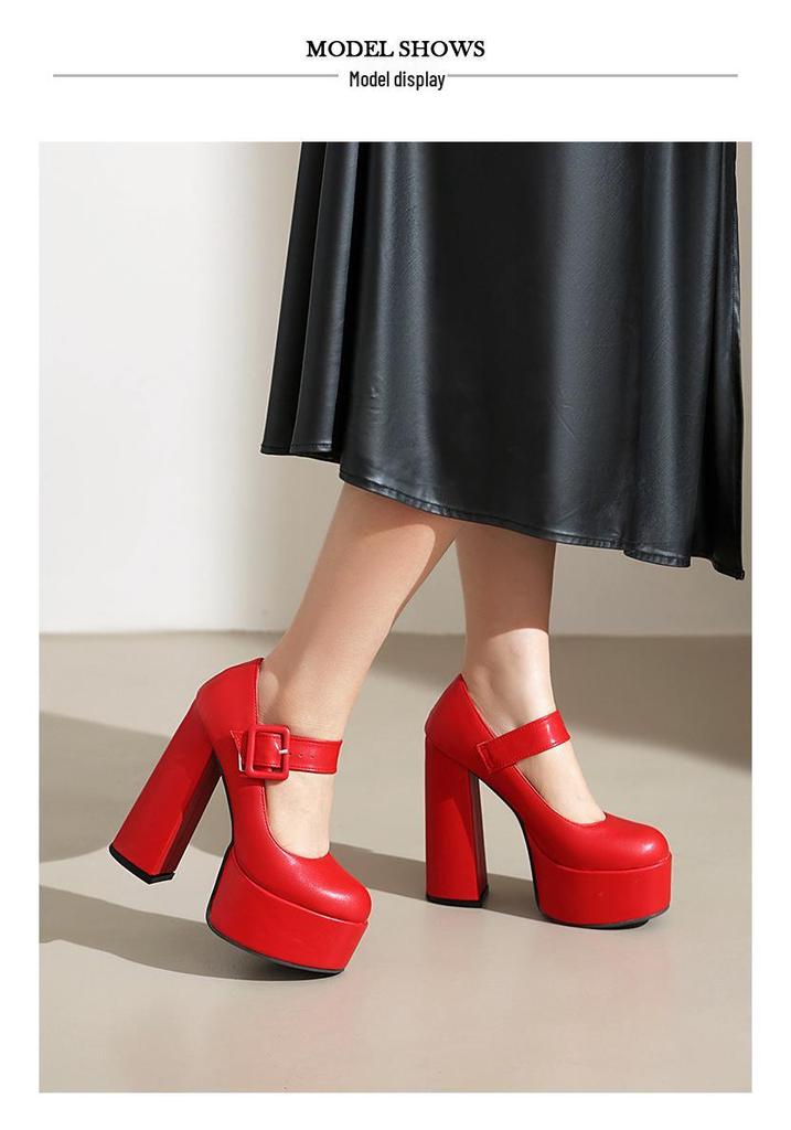 Zapatos de Tacón Alto Mary Jane con Hebilla Cuadrada de Plataforma 2026 - Zapatos de Escenario de Tacón Grueso con Correa Única para Mujer
