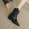 Vintage Women Genuine Leather Ankle Boots Thick Heels Pointed Toe Shoes Woman Retro Chelsea Short Boots Office Lady 2024 New