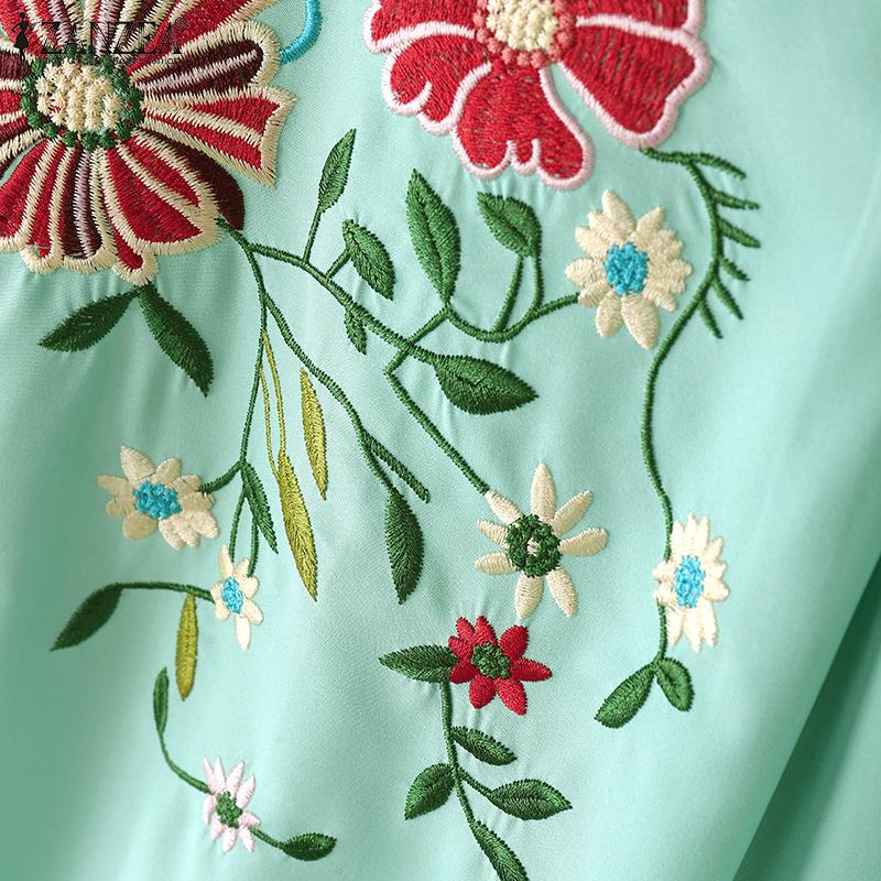 ZANZEA Women Summer V-Neck 3/4 Sleeve Loose Floral Embroidery Blouse