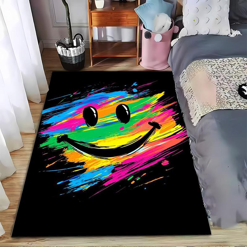 Colorful Smiley Face Carpet Set Black Carpet Set (1 Duvet Cover, 2 Pillowcases, Duvet Not Included)