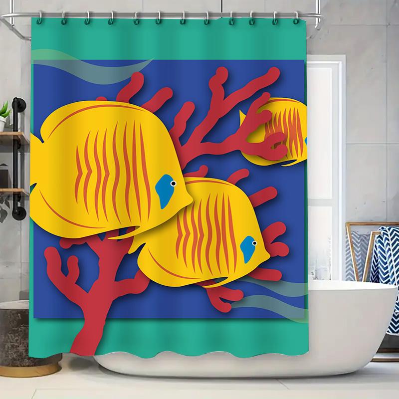 

Creative Fish Coral Shower Curtain Home Decor Waterproof Fabric Bathroom Accessories Bath Mat Set Decoration For Kids Room W60H190(CM)-1 Pcs