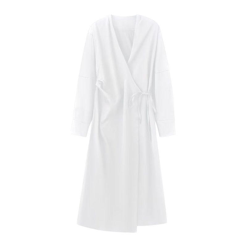 Kaslead New Women clothes Western Style Fashion Long sleeve V-neck Wrap Shirt Dress