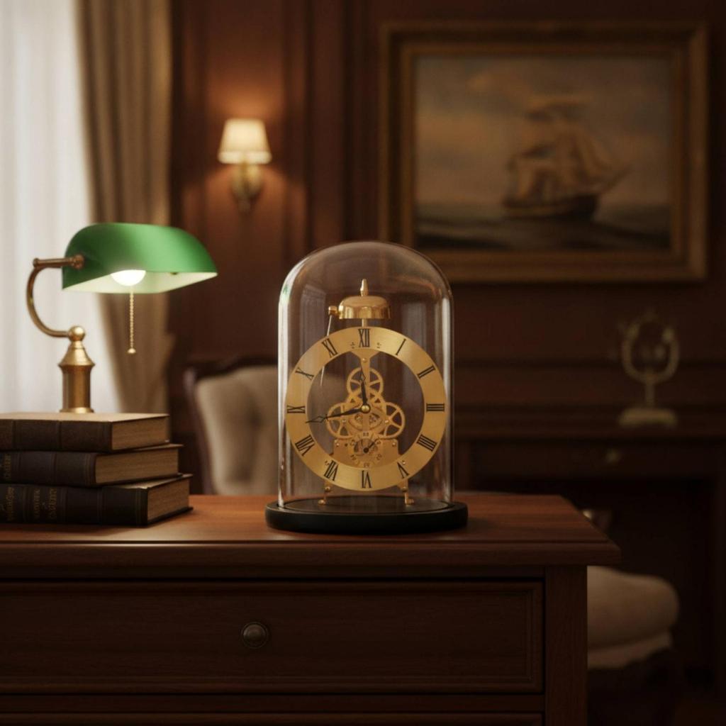 Clock with Clear Dome Roman Numeral Decorative Mechanical Desk Ornament for Living Room,