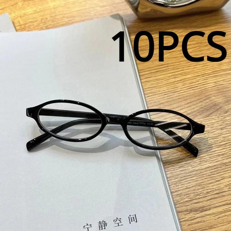 10Pairs Vintage Small Oval Glasses Girls Y2K Style Red Green Frame Glass Eyewear Decorative Outdoor Anti-blue Eyeglasses Gifts