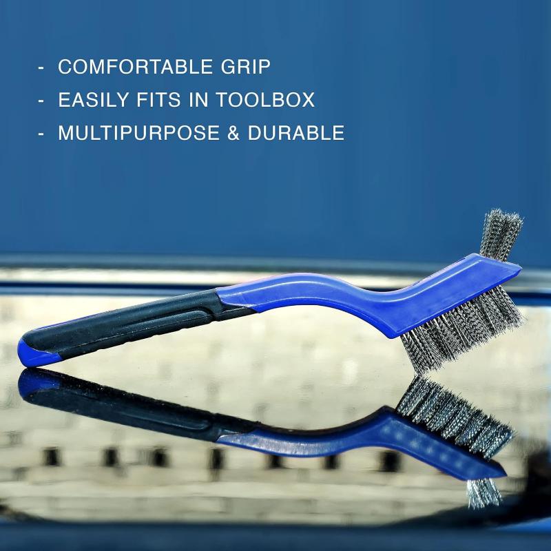 Wire Brush Set 3Pcs - Nylon/Brass/Stainless Steel Bristles with Curved Handle Grip for Rust, Dirt & Paint Scrubbing with Deep Cleaning