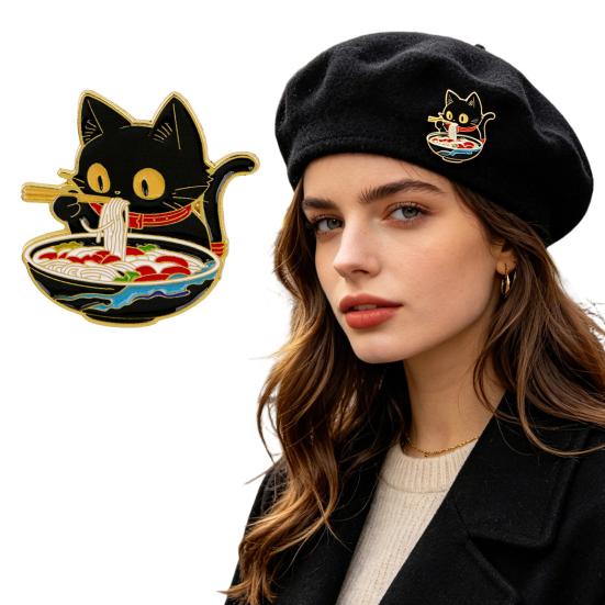 Decorative Brooch Cartoon Black Cat Shape Zinc Alloy Lapel Pin Sweater Dress Suit Lapel Badge Outfit Accessory