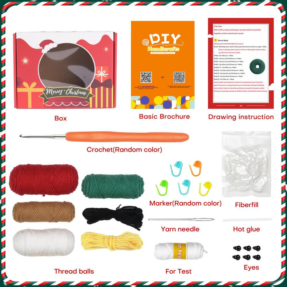 

Набор для вязания пончиков для начинающих. Полный набор для вязания рождественских пончиков. Искусство вязания крючком для начинающих.