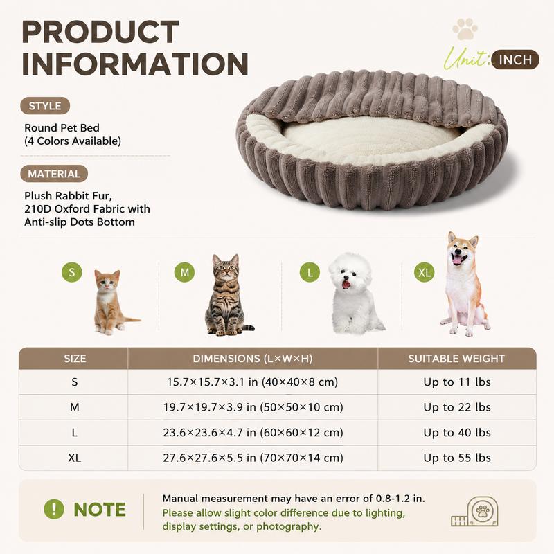 Plush Pet Bed Soft Rabbit Fur Dog Bed Cat Bed Calming Round Cushion Cozy Sleeping Nest Comfortable Pet Sofa