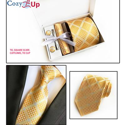 Set 6 bucăți Cravată pentru bărbați Paisley, inclusiv cravată, eșarfă pătrată, manșetă, agrafă, cutie cadou