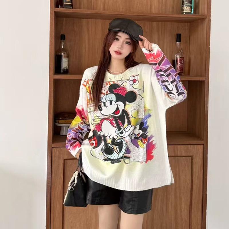 Women's Plus Size Loose Knit Cartoon Print Long Sleeve Sweater - Korean Style Spring/Autumn Top