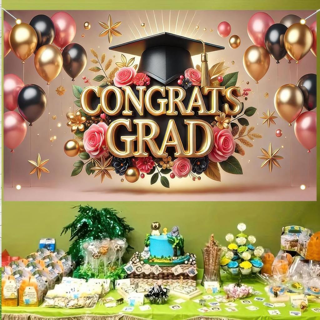 Graduation Banner 71 x 43 Inch Congrats Grad Party Decoration Photo Backdrop for Class of 2025 Graduation Celebration Senior Graduate School Ceremony