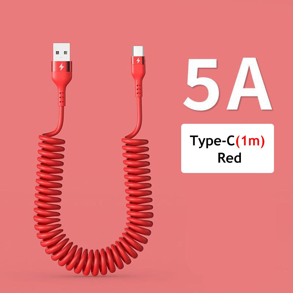 66W 5A USB Type C Data Cable 3A Micro USB Spring Pull Telescopic Fast Charging Cable for Android Phone Accessories Car USB Cable