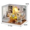 DIY Miniatur-Puppenhaus-Bausätze, hölzerne Puppenhaus-Modellbausätze mit LED-Licht und Katzenmodell