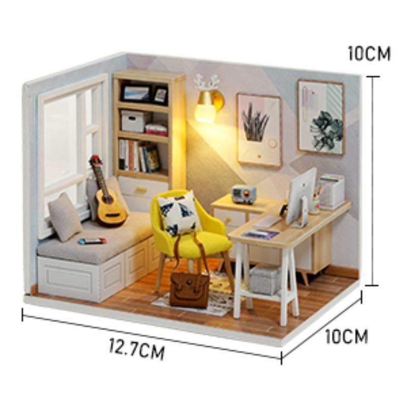 DIY Miniatur-Puppenhaus-Bausätze, hölzerne Puppenhaus-Modellbausätze mit LED-Licht und Katzenmodell