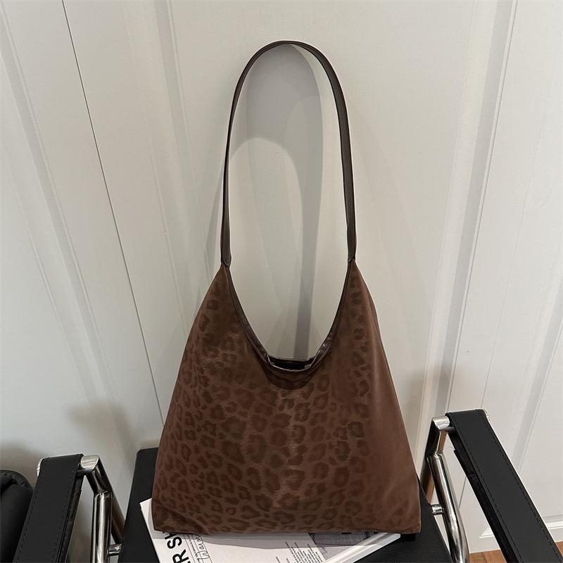 Retro fashion leopard print tote bag women's trend casual large capacity shoulder bag versatile underarm bag commuting