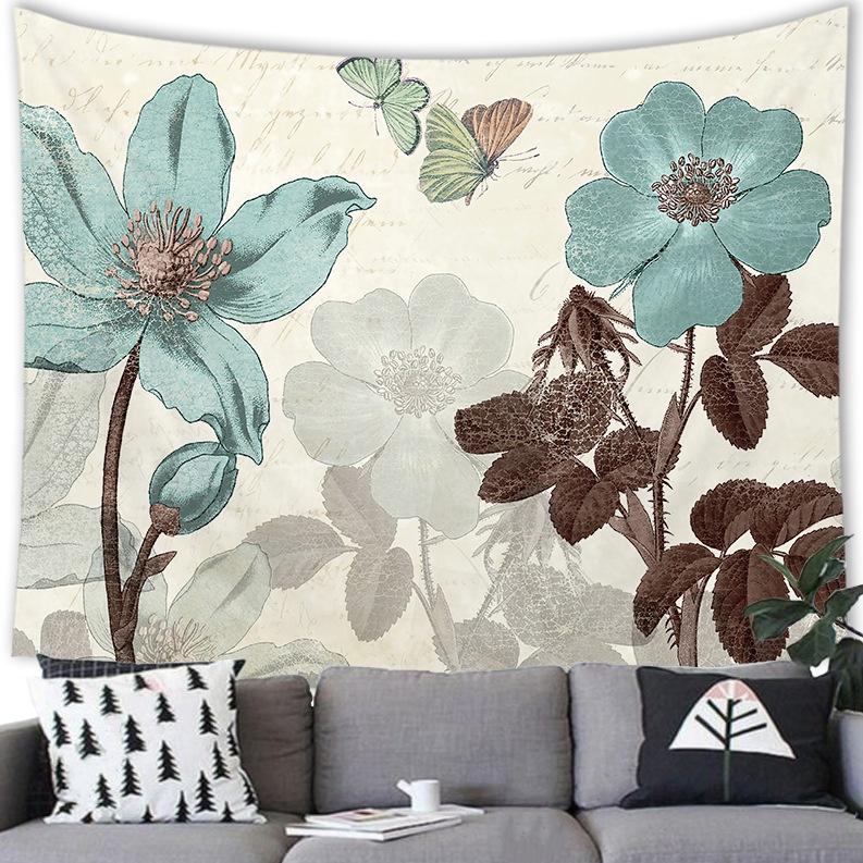 Home Decor Floral Tropical Jungle Fauna and Plant Leaves Tree Retro Style Tapestry Wall Hanging Room Poster Background Fabric